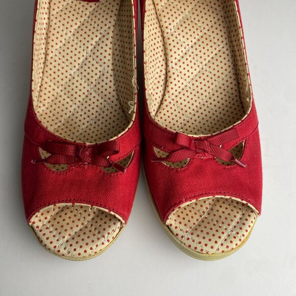 Keds Red Peep Toe Wedges with Bow - Picture 3 of 7